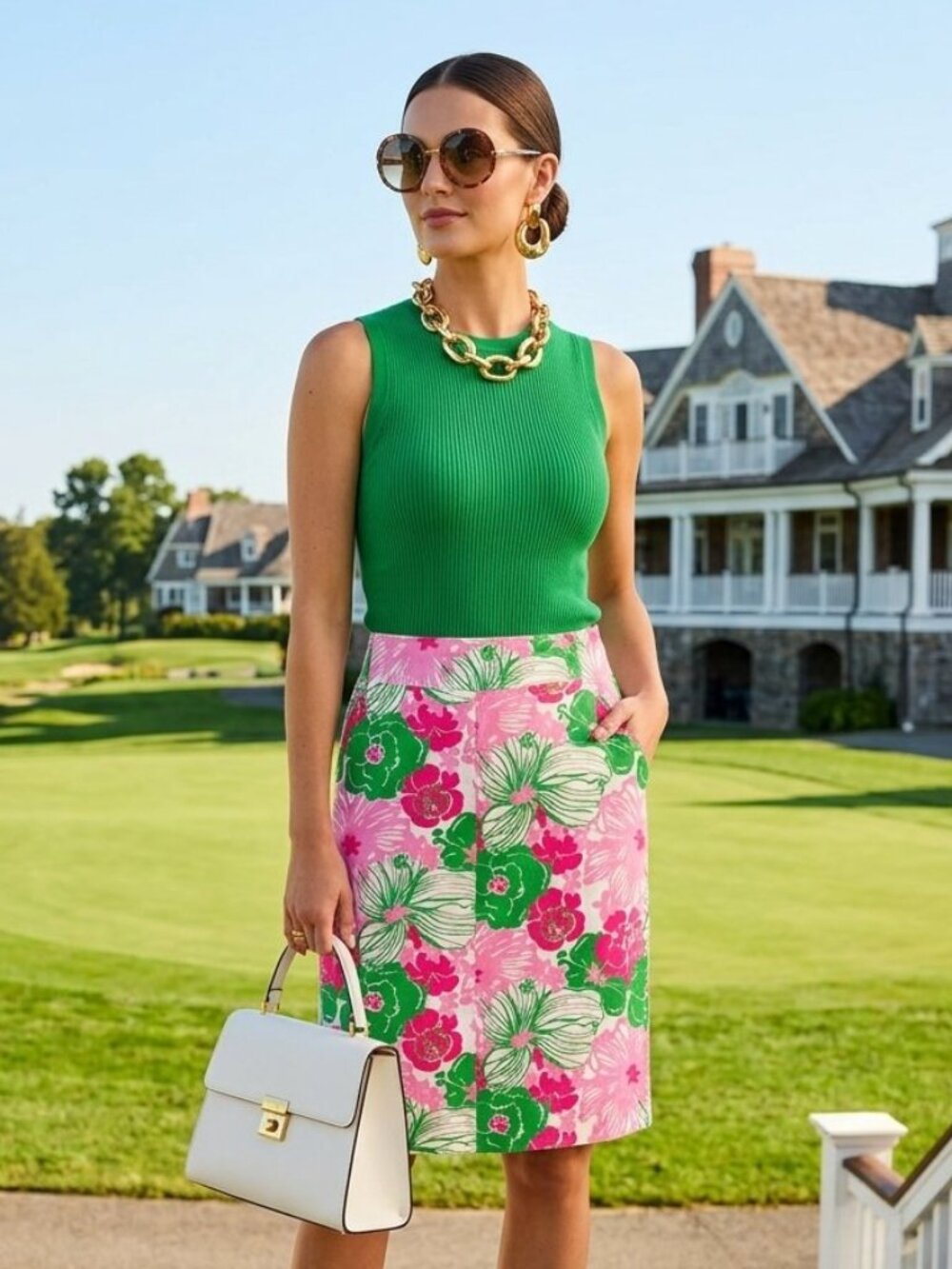 Lilly Pulitzer Vintage Floral Pink Green Floral Preppy A-Line Skirt: 4802